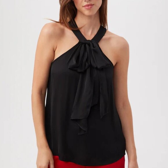 Trina Turk 'Mallie' Sleeveless Silk-Satin Bow Halter Top, Black - Picture 2 of 3